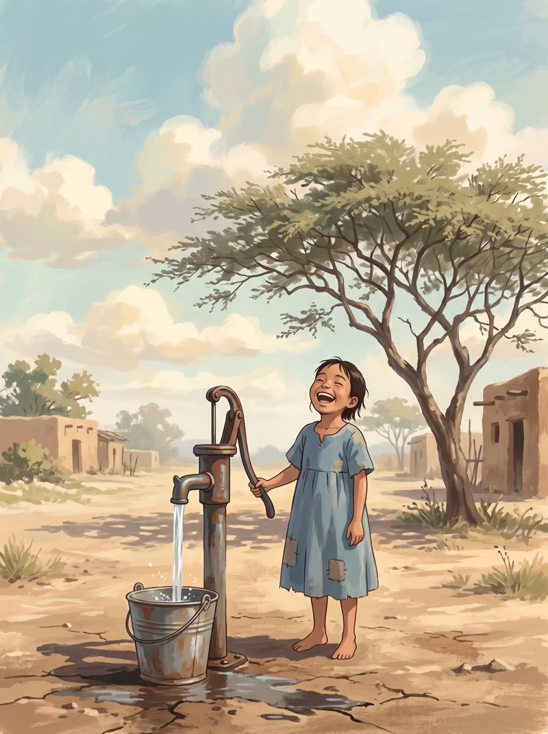 A girl at a water pump